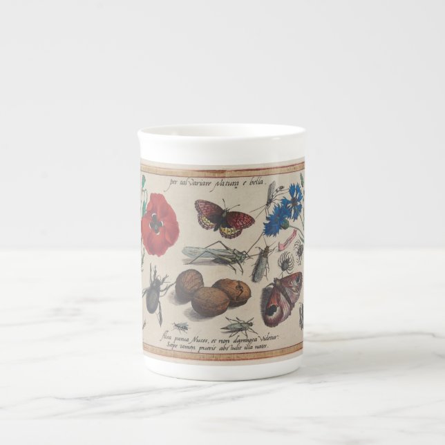 Honey Bee Antique Hoefnagel Plants, birds, flowers Bone China Mug (Front)