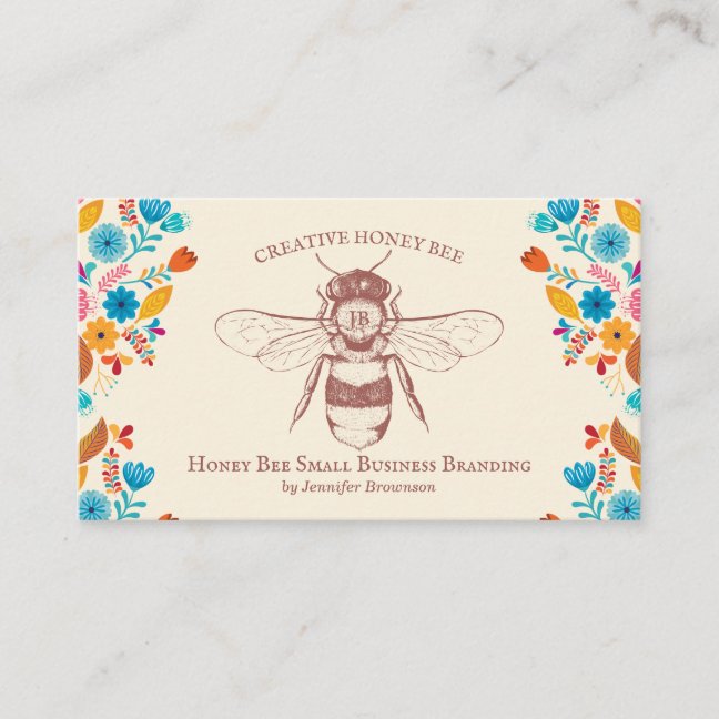 Honey Bee Apiary Flowers handdrawn Business Card