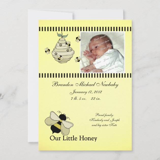 Honey Bee Baby Birth Announcement | Zazzle