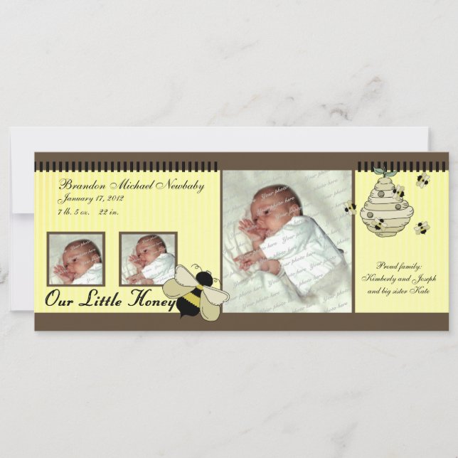 Honey Bee Baby Birth Announcement (Front)