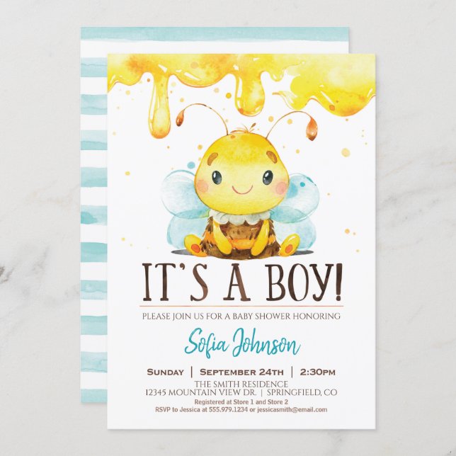 Honey Bee Baby Shower Boy Invitation (Front/Back)