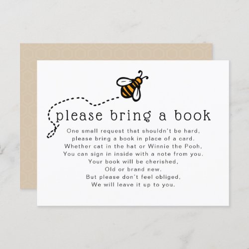 Honey Bee Baby Shower _ Bring A Book Insert Invitation Postcard