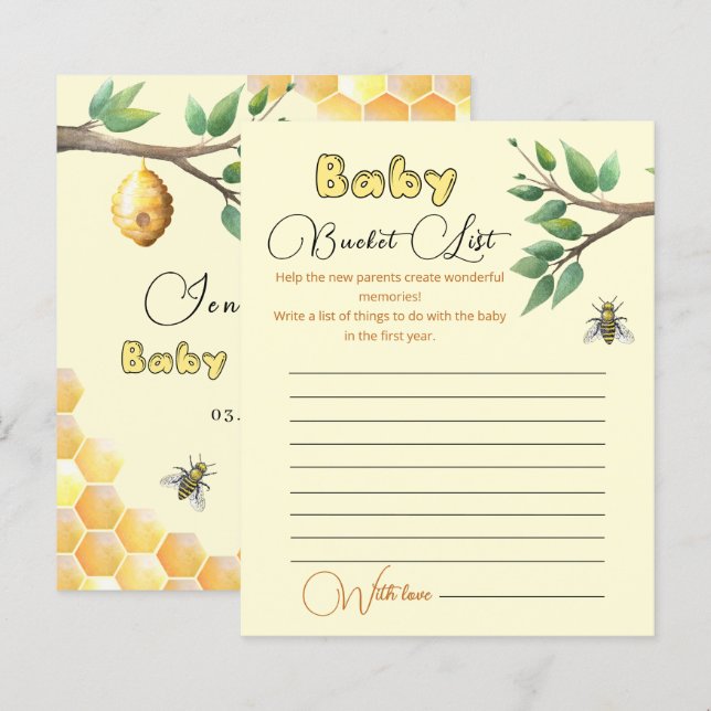 Honey Bee Baby Shower Bucket List (Front/Back)