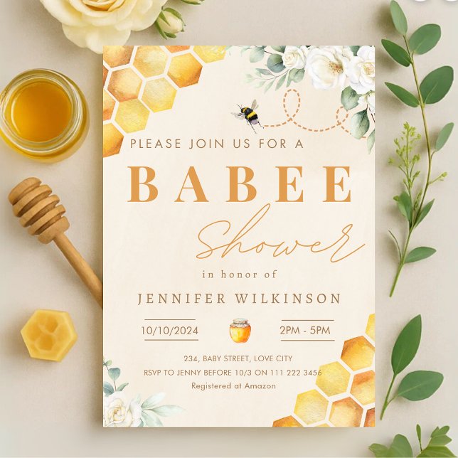 Honey Bee Baby Shower Floral Babee Invitation (Honey Bee Baby Shower Floral Babee Invitation)