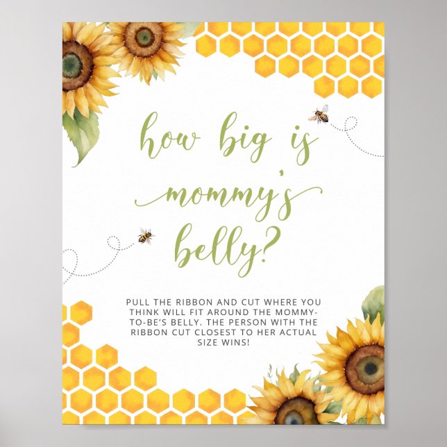 Honey Bee Baby Shower How Big Is Mommy's Belly Poster (Front)
