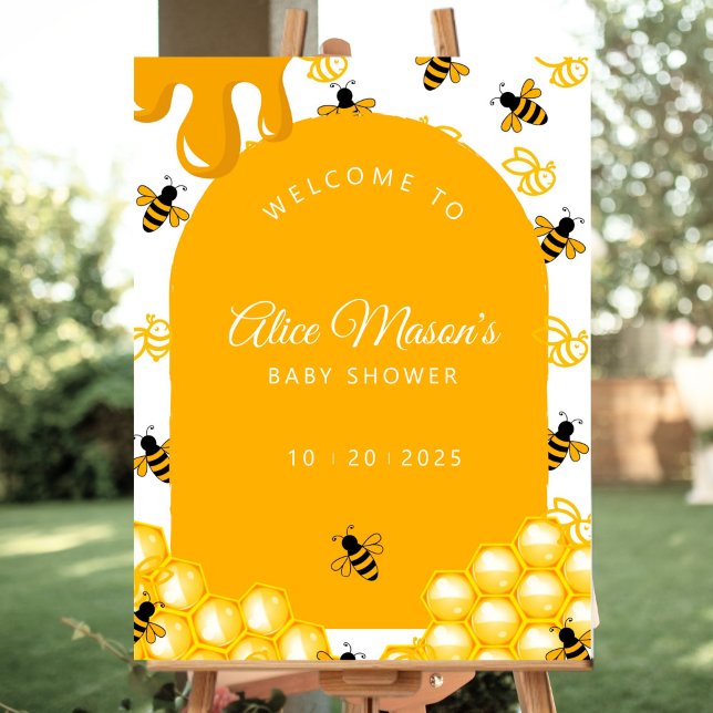 Honey Bee Baby Shower Mommy Bee Welcome Poster (Honey Bee Baby Shower Welcome Sign Entrance Poster)