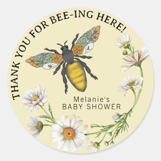 Honey Bee Baby Shower Sticker | Watercolor Bumbleb (Front)