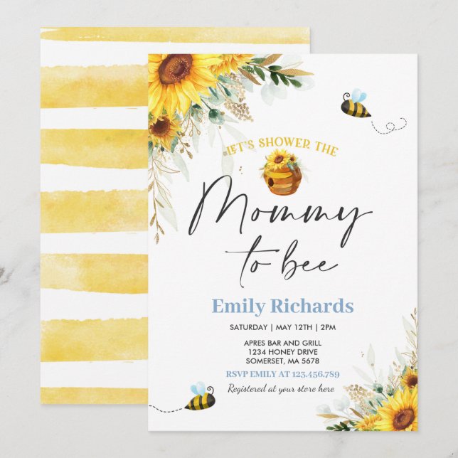 Honey Bee Baby Shower Sunflower Mommy To Bee Invitation (Front/Back)