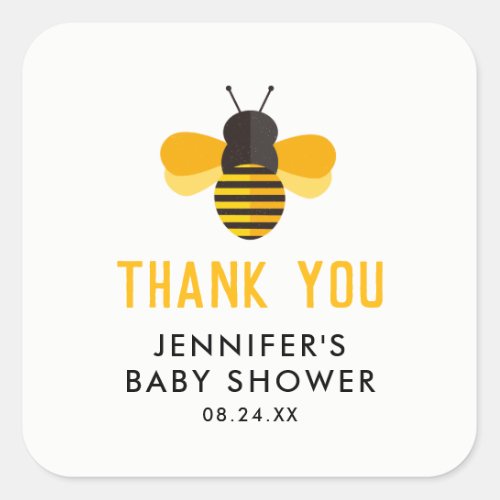 Honey Bee Baby Shower Thank You Favor  Classic Rou Square Sticker