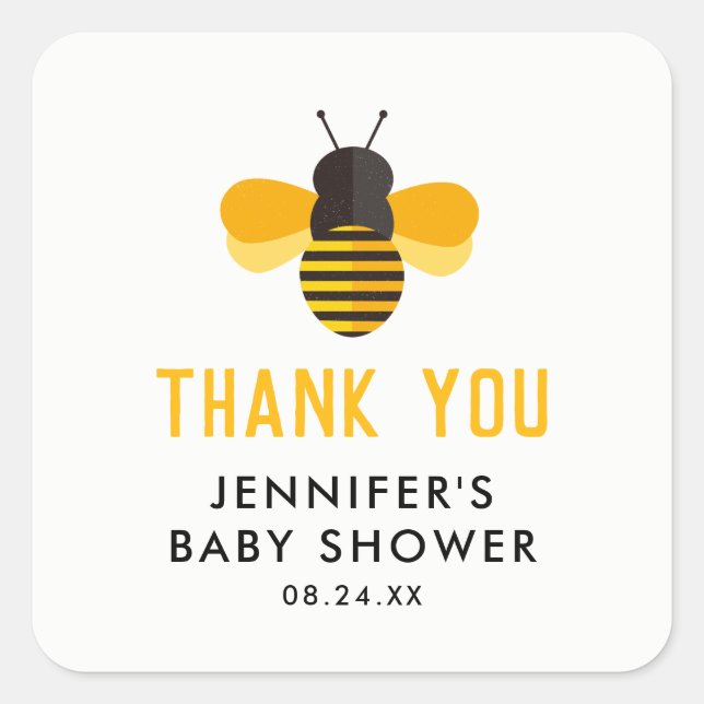 Honey Bee Baby Shower Thank You Favor  Classic Rou Square Sticker (Front)