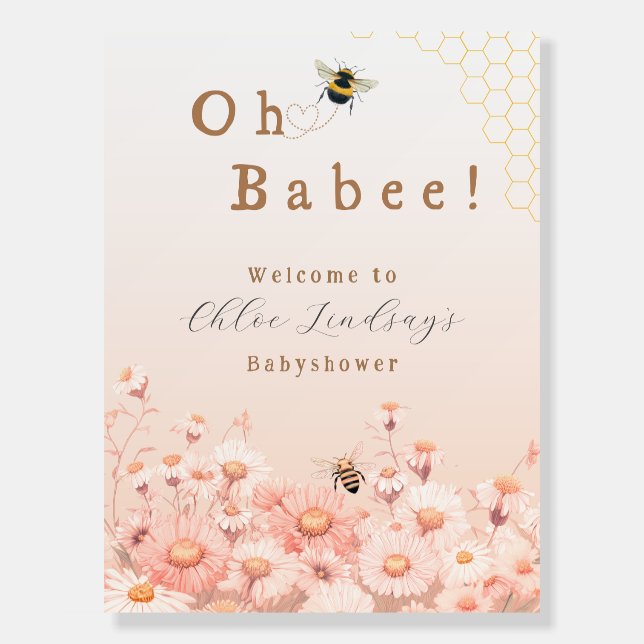 Honey Bee Babyshower Welcome Sign Floral Garden (Front)