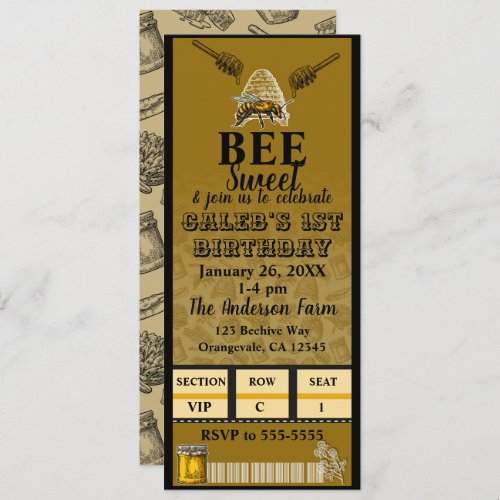 Honey Bee Beehive Birthday Party Event Ticket Invitation