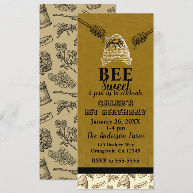 Honey Bee Beehive Birthday Party Event Ticket Invitation (Front/Back)