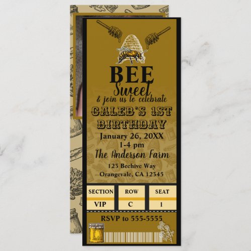 Honey Bee Beehive Birthday Party Photo Ticket Invitation