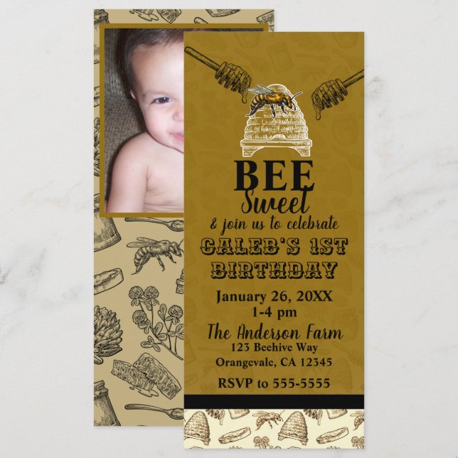 Honey Bee Beehive Birthday Party Photo Ticket Invitation (Front/Back)