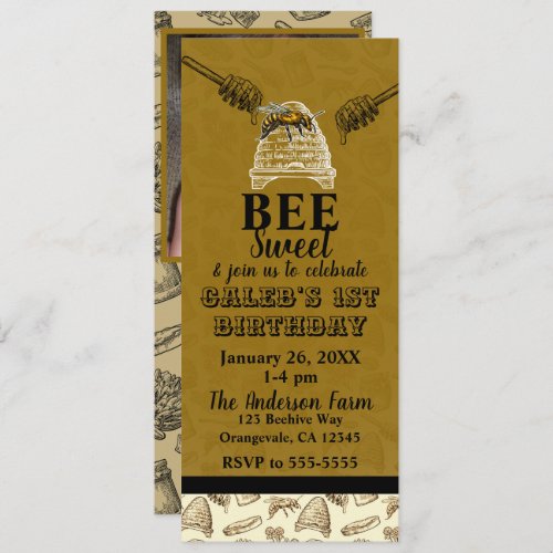 Honey Bee Beehive Birthday Party Photo Ticket Invitation