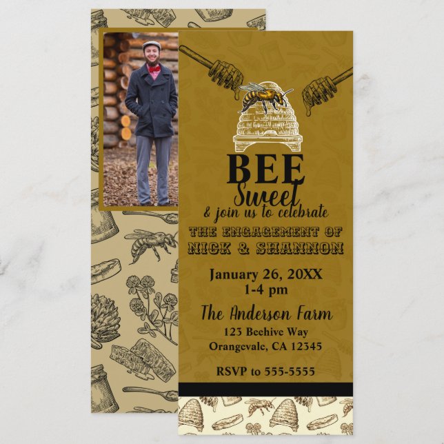 Honey Bee Beehive Engagement Party Event Ticket Invitation (Front/Back)