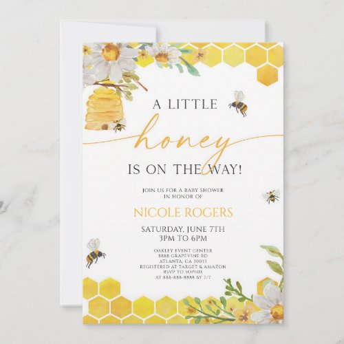 Honey Bee Beehive Floral Baby Shower Invitation