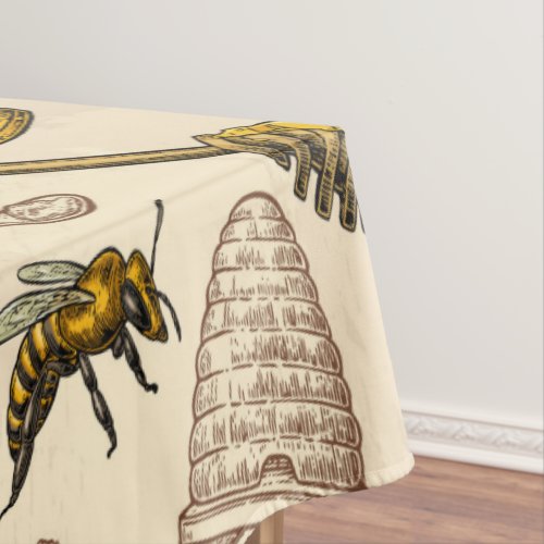 Honey Bee Beehive Golden Yellow Vintage Organic Tablecloth