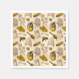 Honey Bee Beehive Vintage Organic Natural Rustic Napkins