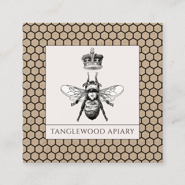 Honey Bee Beekeeper Apiary Honeycomb Kraft Square Business Card (Front)