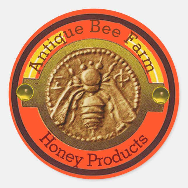 HONEY BEE / BEEKEEPER BEEKEEPING Orange Classic Round Sticker (Front)