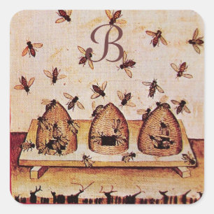 HONEY BEE, BEEKEEPER BEEKEEPING SUPPLIES MONOGRAM SQUARE STICKER
