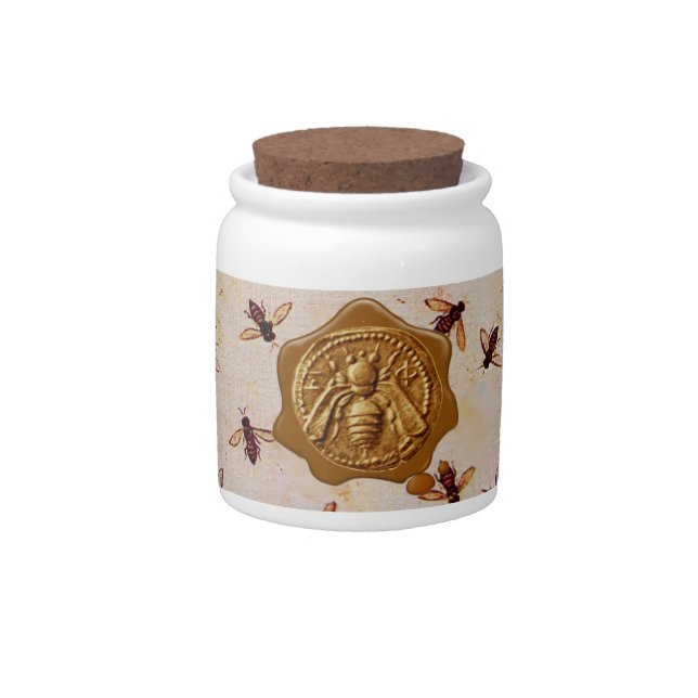 HONEY BEE, BEEKEEPER BROWN WAX SEAL CANDY JAR (Front)