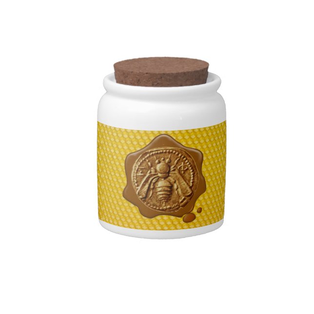 HONEY BEE, BEEKEEPER BROWN WAX SEAL CANDY JAR (Front)