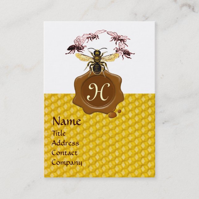 HONEY BEE ,BEEKEEPER BROWN WAX SEAL MONOGRAM BUSINESS CARD (Front)