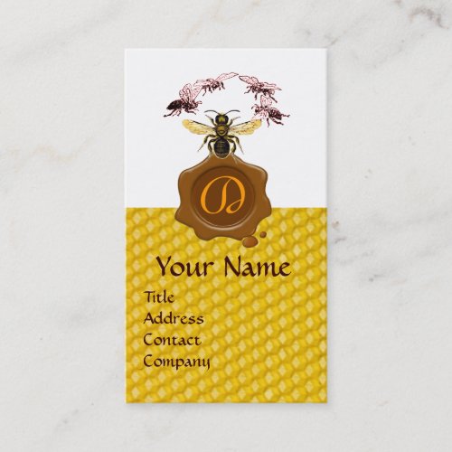 HONEY BEE BEEKEEPER BROWN WAX SEAL MONOGRAM BUSINESS CARD