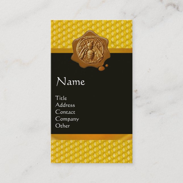 HONEY BEE ,BEEKEEPER BROWN WAX SEAL MONOGRAM BUSINESS CARD (Front)