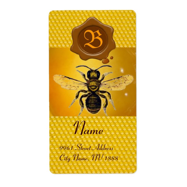 HONEY BEE ,BEEKEEPER,BROWN WAX SEAL  MONOGRAM LABEL (Front)