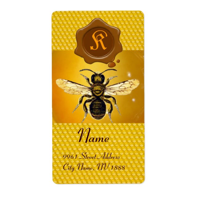 HONEY BEE ,BEEKEEPER,BROWN  WAX SEAL  MONOGRAM LABEL (Front)