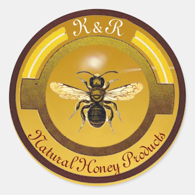 HONEY BEE / BEEKEEPER CIRCLE MONOGRAM CLASSIC ROUND STICKER (Front)