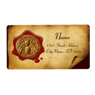 HONEY BEE ,BEEKEEPER RED WAX SEAL,Brown Parchment Label