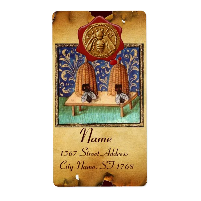 HONEY BEE ,BEEKEEPER RED WAX SEAL,Brown Parchment Label (Front)