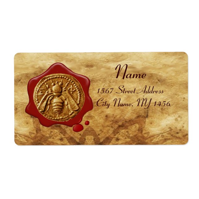 HONEY BEE ,BEEKEEPER RED WAX SEAL,Brown Parchment Label (Front)