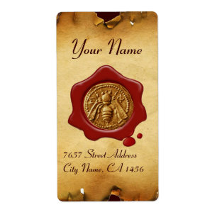 HONEY BEE ,BEEKEEPER RED WAX SEAL,Brown Parchment Label