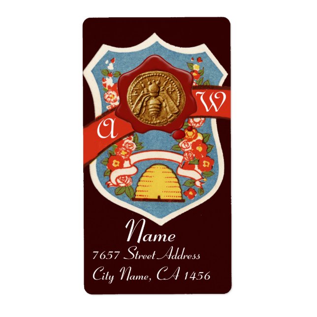 HONEY BEE ,BEEKEEPER RED WAX SEAL CREST MONOGRAM LABEL (Front)