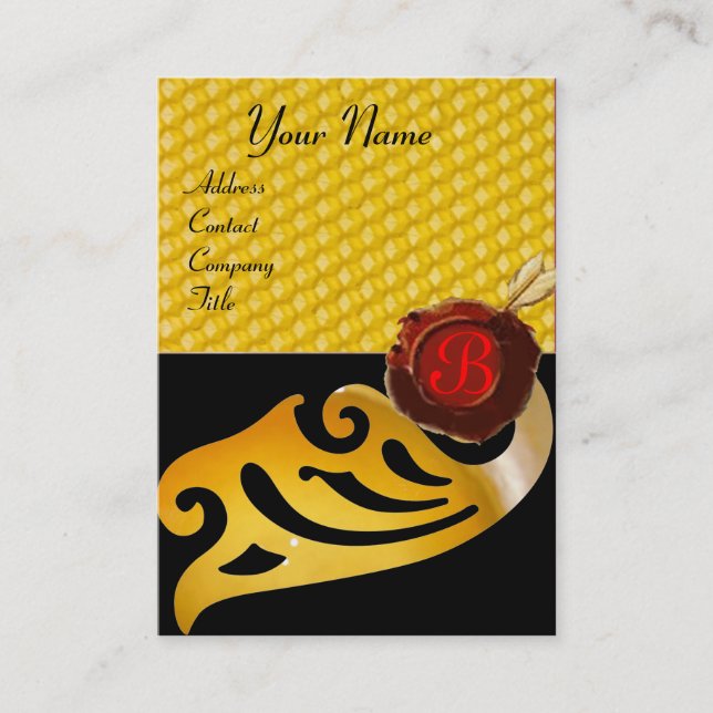 HONEY BEE ,BEEKEEPER RED WAX SEAL MONOGRAM BUSINESS CARD (Front)