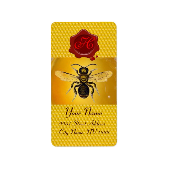 HONEY BEE ,BEEKEEPER,RED WAX SEAL  MONOGRAM LABEL (Front)