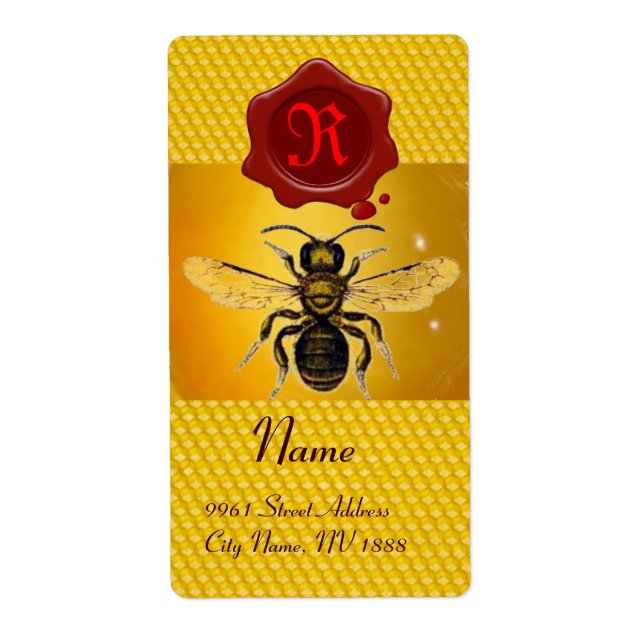 HONEY BEE ,BEEKEEPER,RED WAX SEAL  MONOGRAM LABEL (Front)