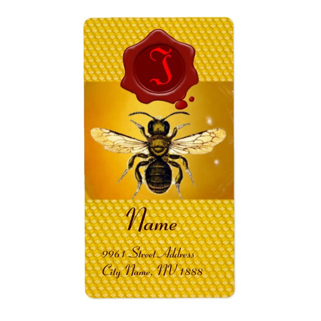 HONEY BEE ,BEEKEEPER,RED WAX SEAL  MONOGRAM LABEL (Front)