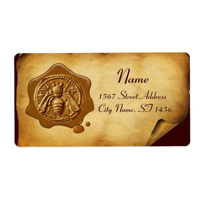 HONEY BEE ,BEEKEEPER WAX SEAL,Brown Parchment Label (Front)