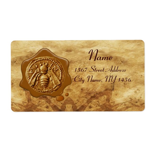 HONEY BEE ,BEEKEEPER WAX SEAL,Brown Parchment Label (Front)