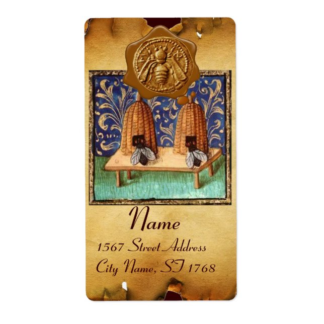 HONEY BEE ,BEEKEEPER WAX SEAL,Brown Parchment Label (Front)