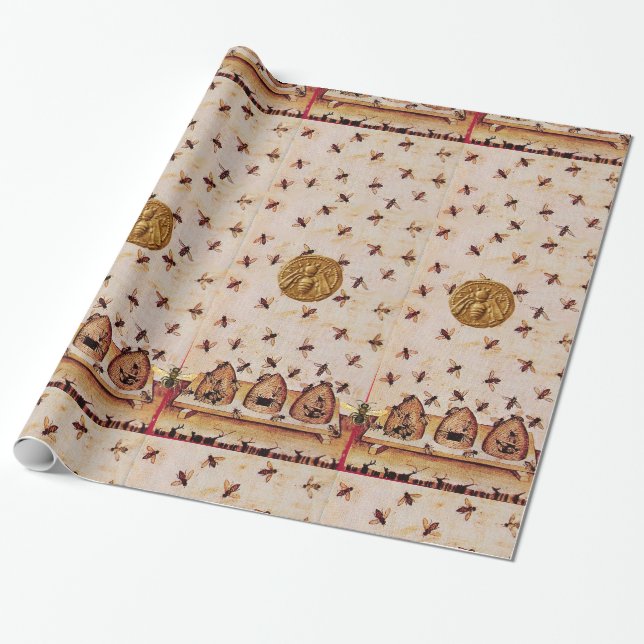 HONEY BEE ,BEEKEEPING -BEEKEEPER SUPPLIES WRAPPING PAPER (Unrolled)