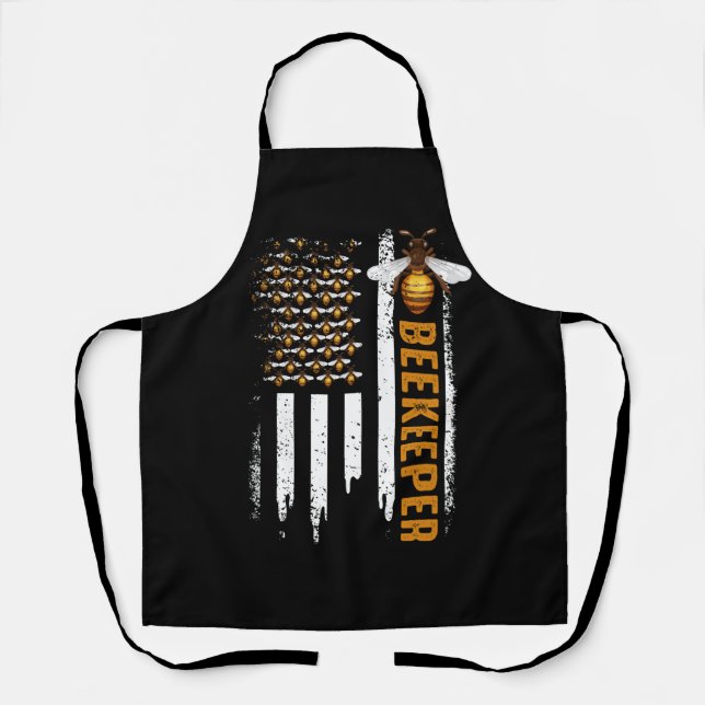 Honey-Bee Beekeeping Hive Beekeeper USA Flag Indep Apron (Front)