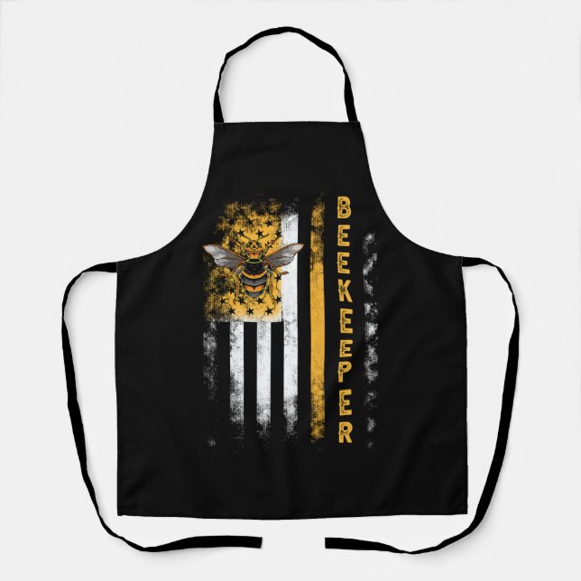 Honey Bee Beekeeping Hive Beekeeper USA Flag Indep Apron (Front)